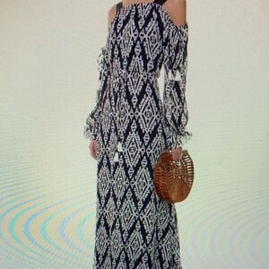 Tory Burch Black and White Geometric Maxi Dress